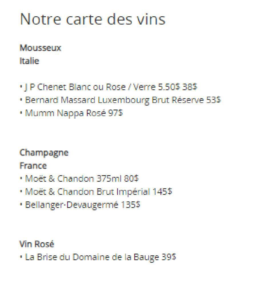 Carte des vins