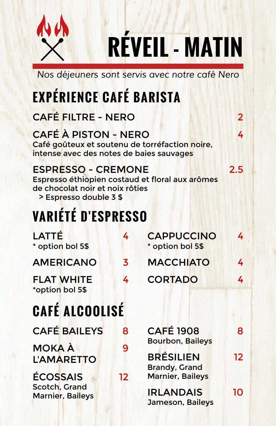 menu réveil matin