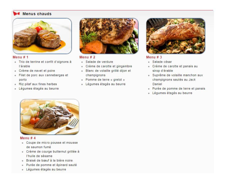 menus chauds