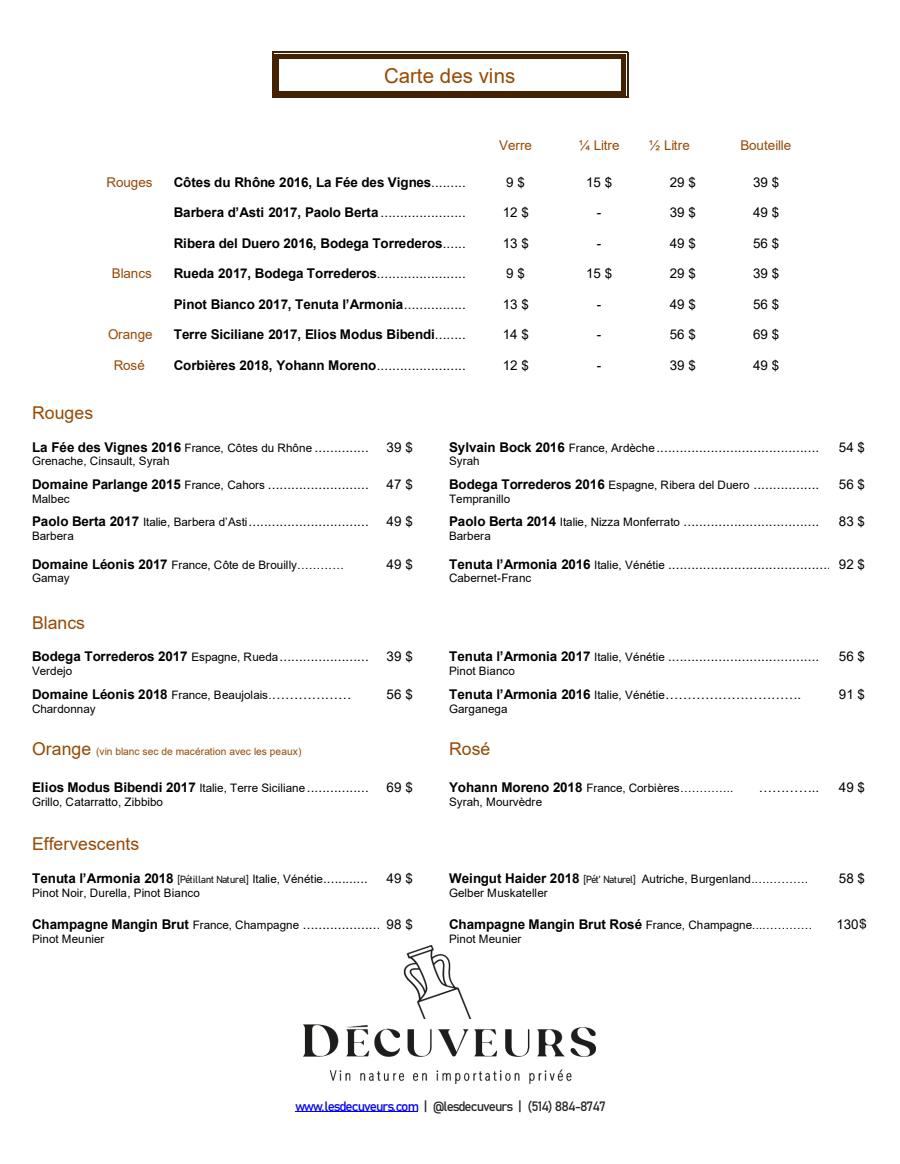 carte des vins