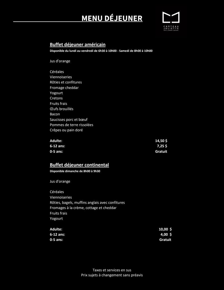 Menu déjeuner