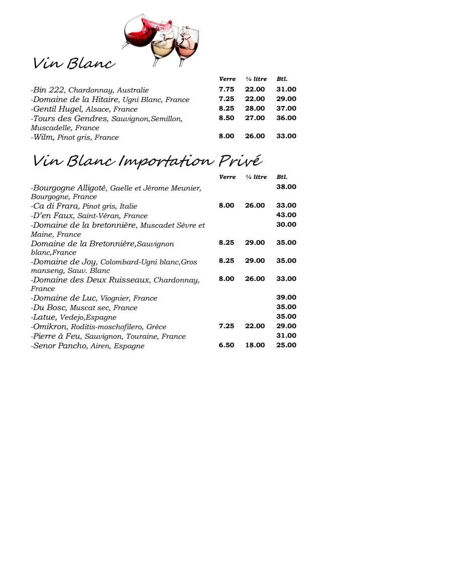 Carte des vins