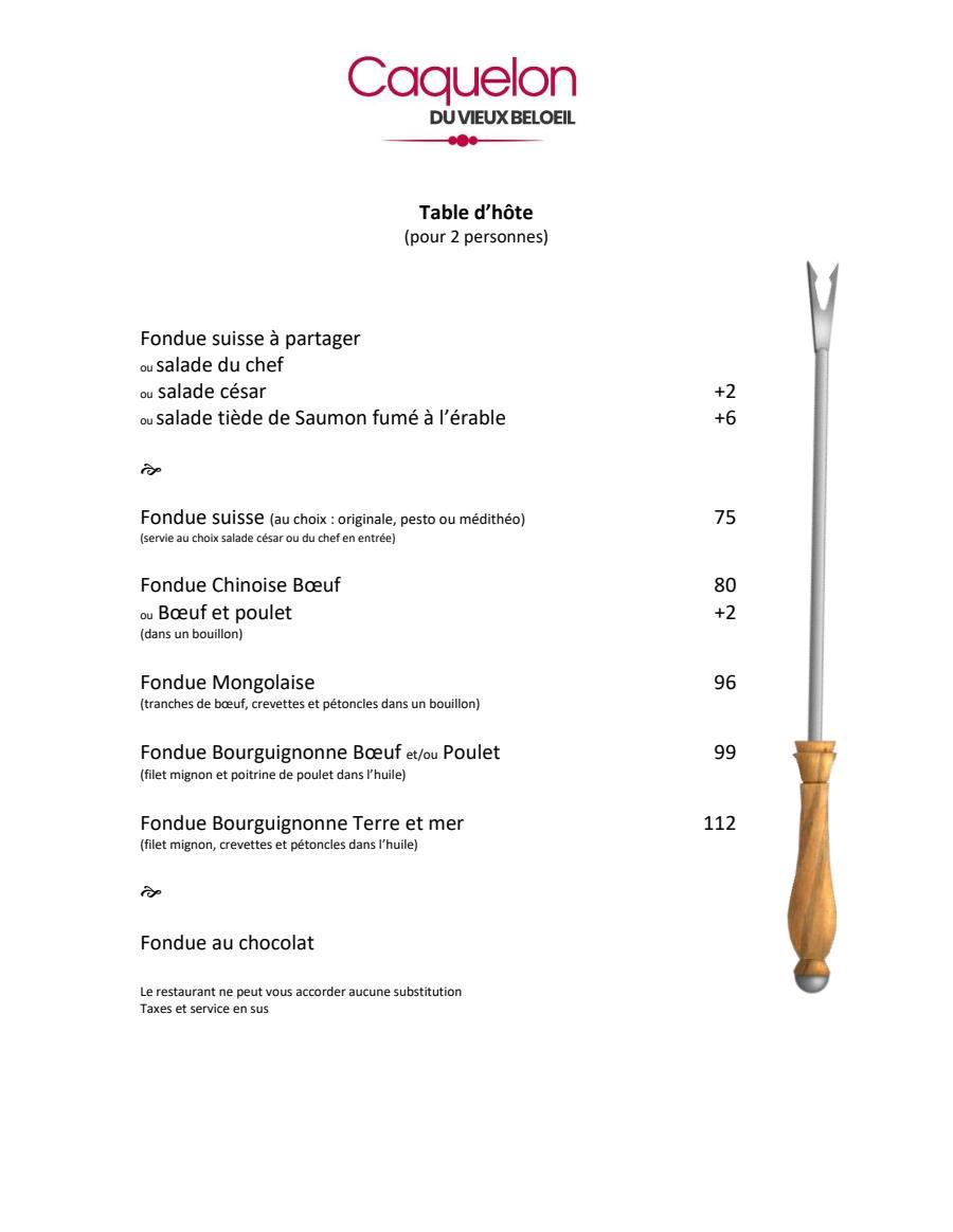 table d'hôte 2 personnes