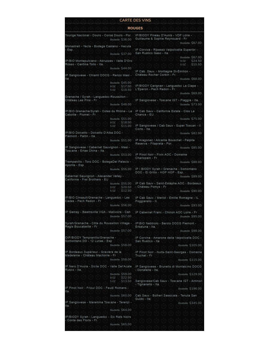 Carte des vins
