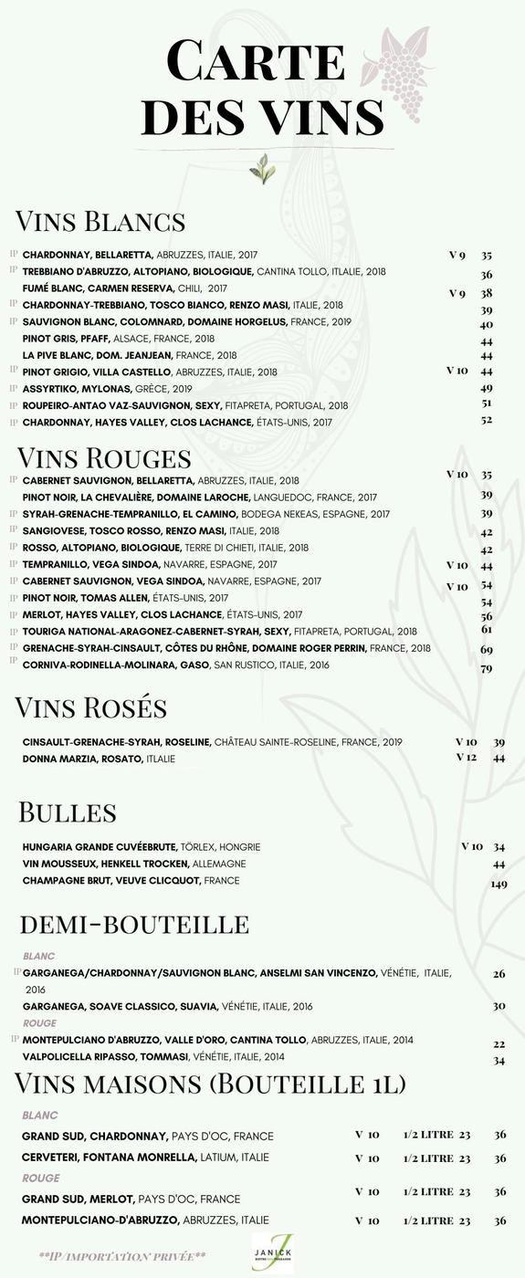 Carte des vins
