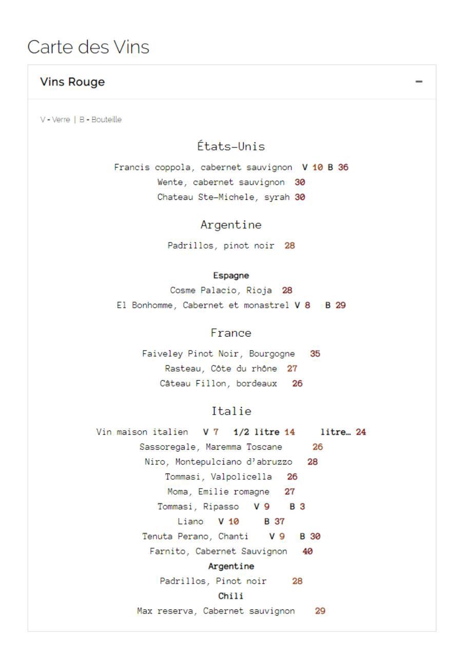 Carte des vins
