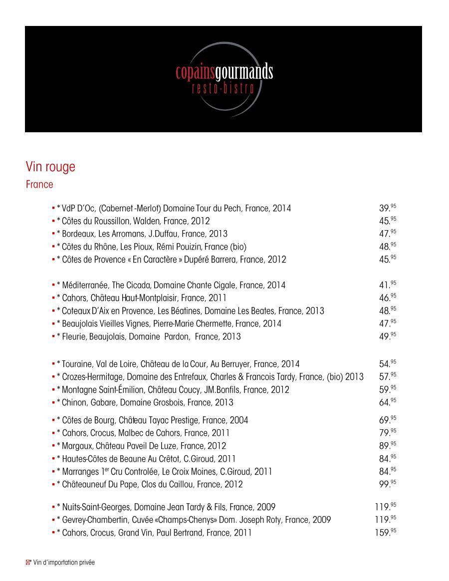 Carte des vins