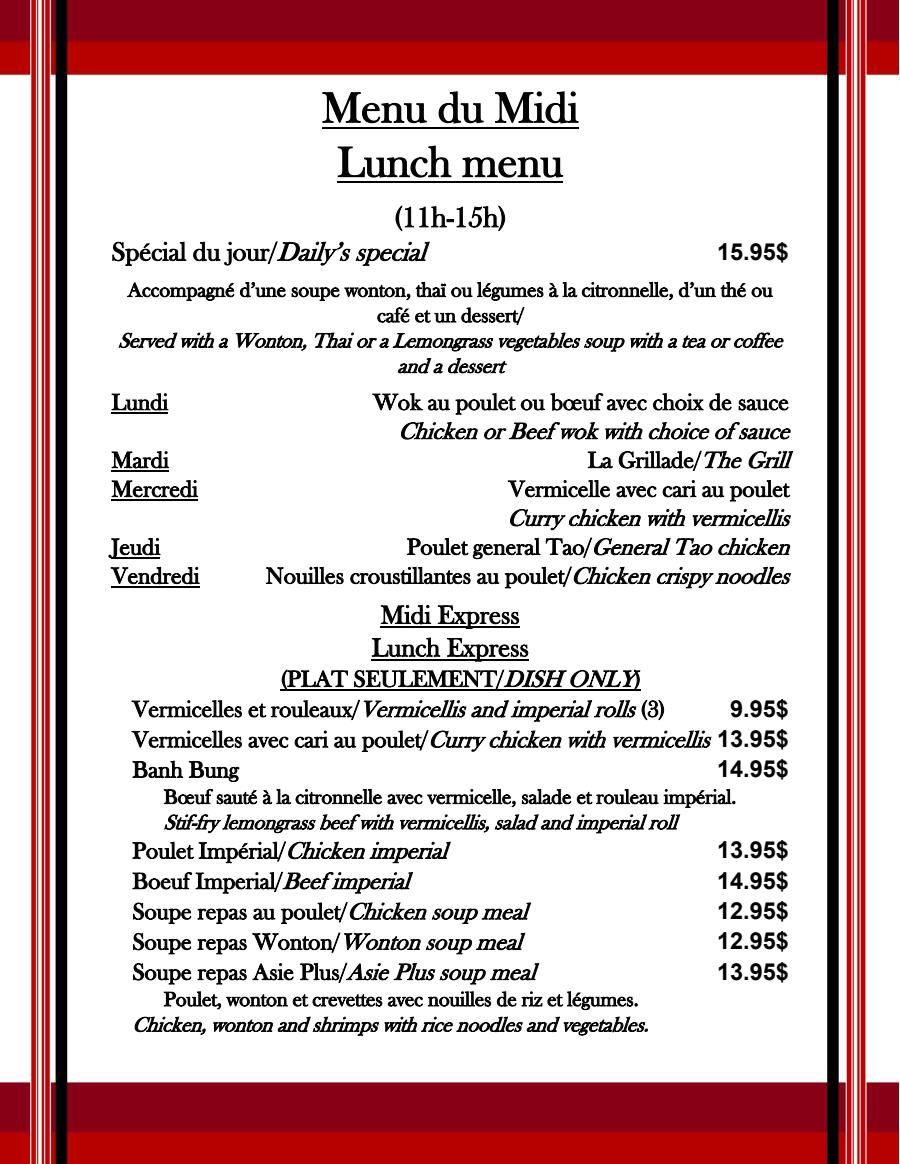 Menu du midi