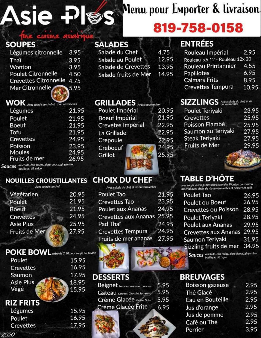 Menu pour emporter & livraison