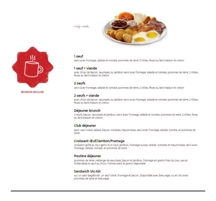 Menu déjeuner