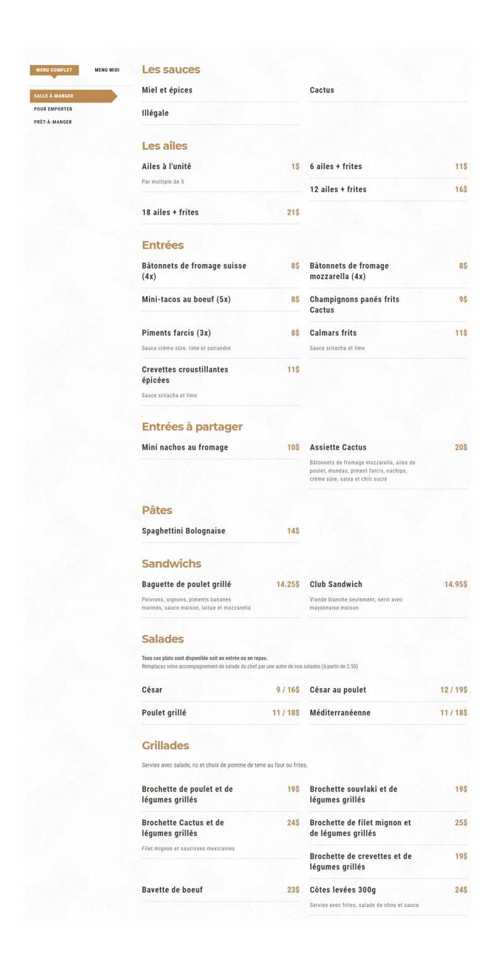 menu complet salle à manger