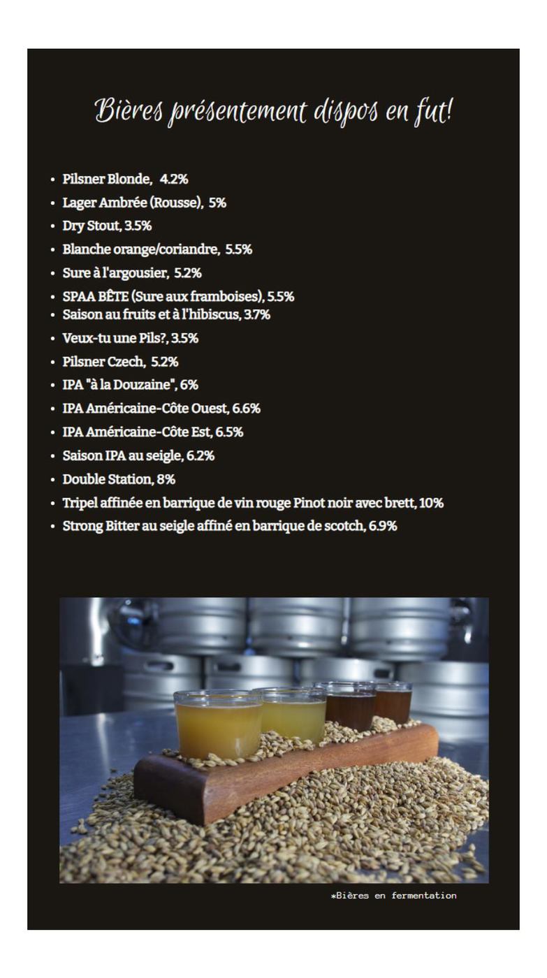 Menu bières