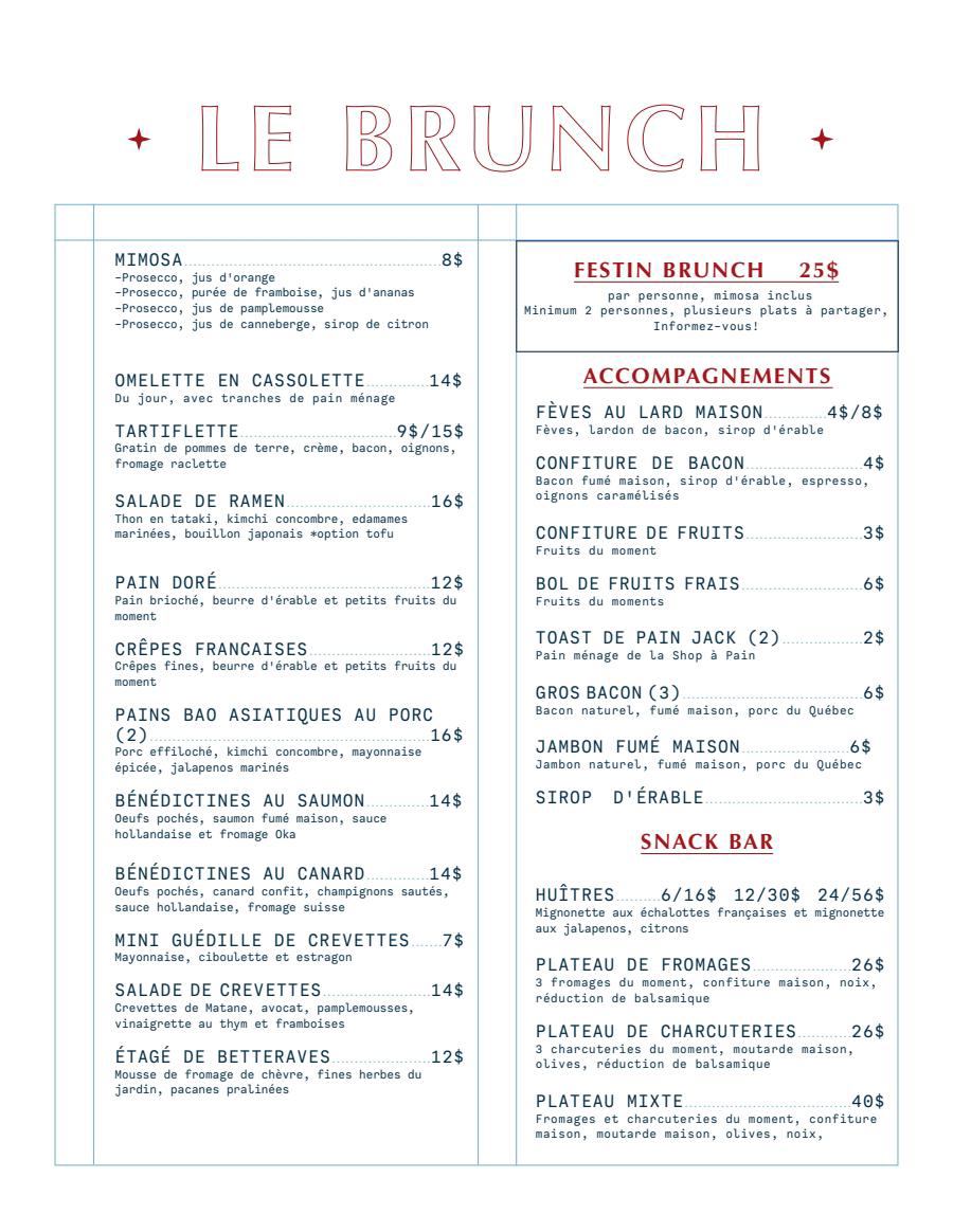 Menu brunch