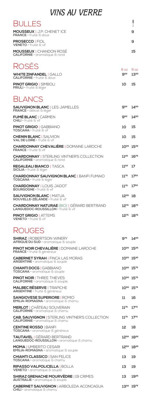 Carte des vins