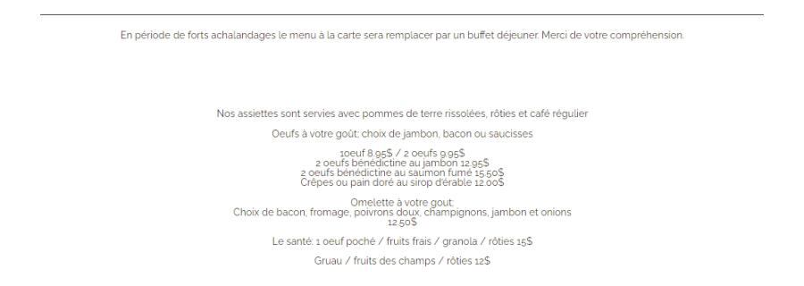 Menu déjeuner