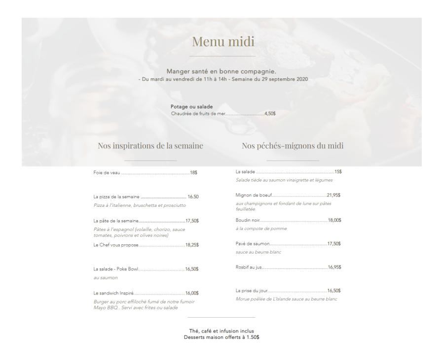 Menu du midi