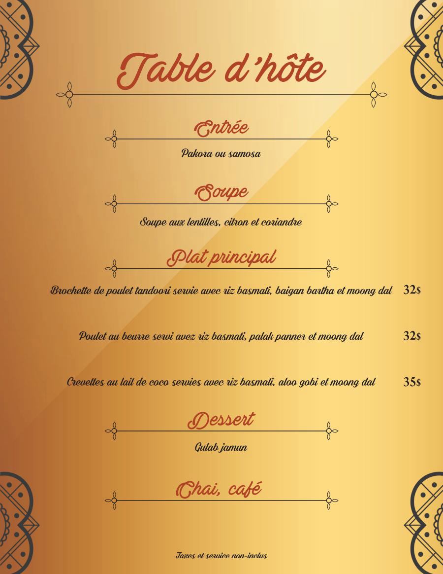 Menu restaurant