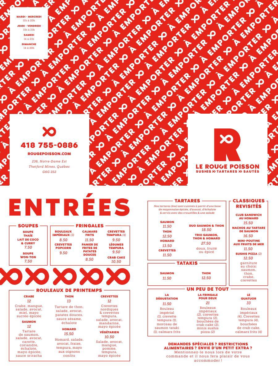 Menu pour emporter