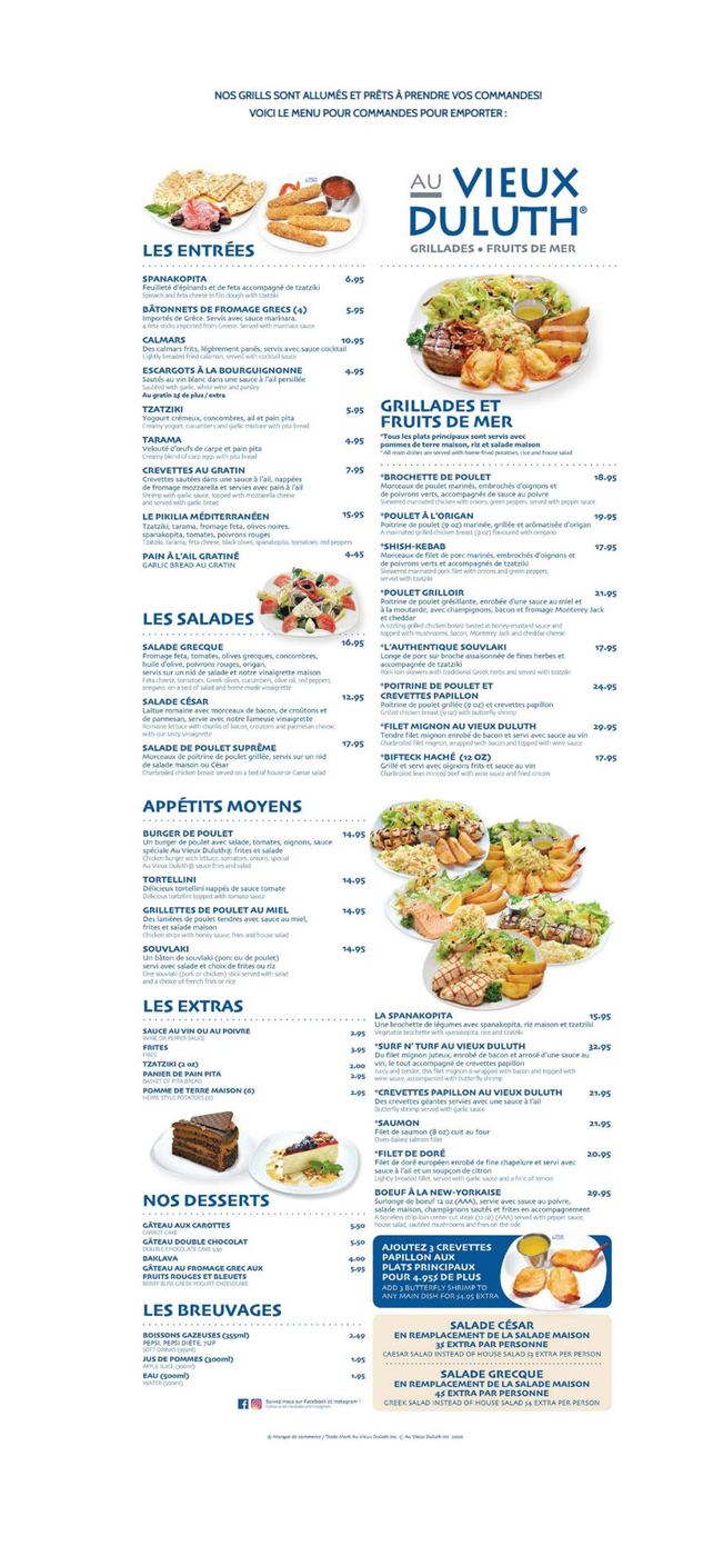 Menu pour emporter