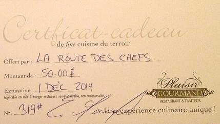 Gagnez l'un des 3 certificats-cadeaux de 100$ pour le restaurant Plaisir Gourmand du Chef Eric Garand