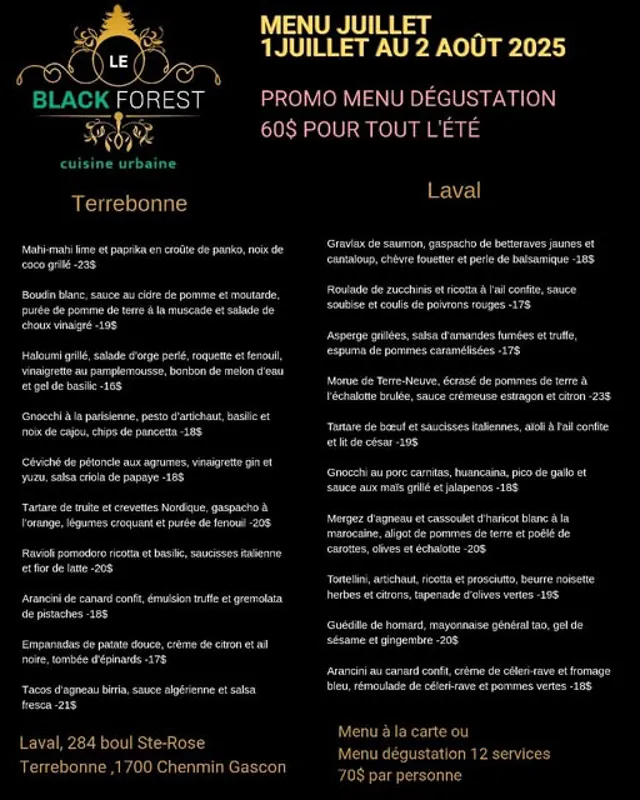 Image promotion Le Black Forest- cuisine urbaine Laval
